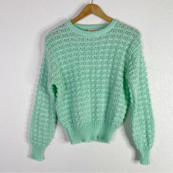 Vintage Country Craft Seafoam Mint Green Crochet Knit Pullover Sweater - Picture 1 of 6